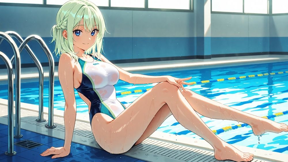 【4K】清楚な白スク水姉妹が部室で若手コーチの精液を争奪する孕ませ交尾のサンプル画像 6
