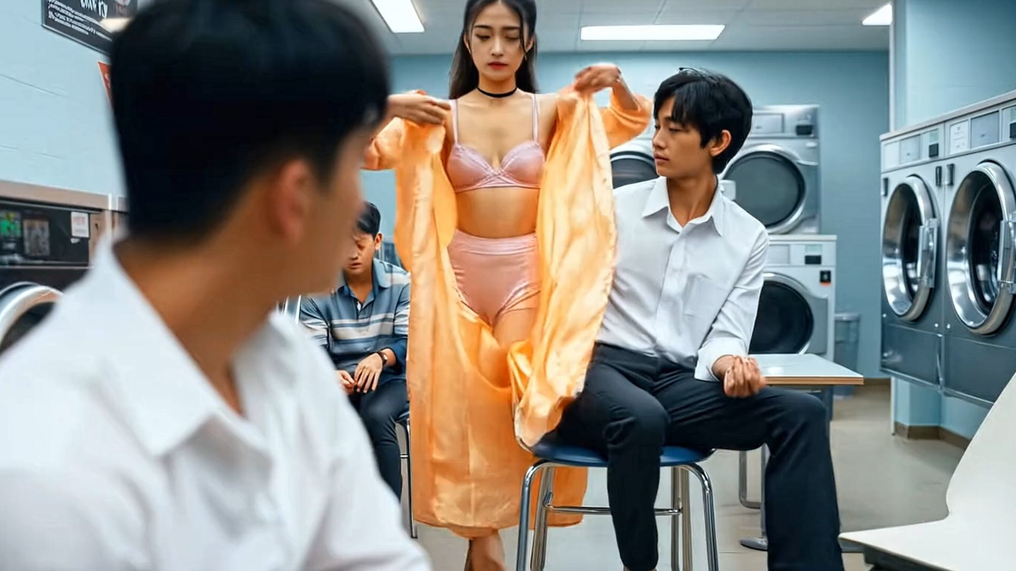 妄想23 コインランドリーでお嬢様の脚をおっぴろげ AI生成動画のサンプル画像 3