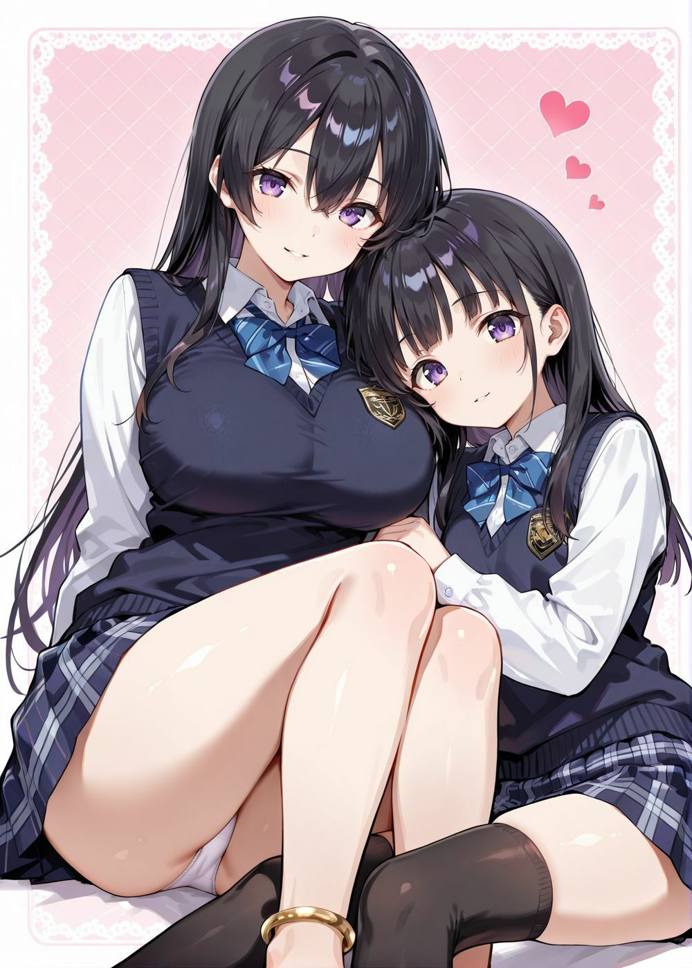 ピンクの甘い部屋で制服をはだけたJK姉妹がおじさんに犯●れ開発調教…大量白濁が乳房を伝い落ちる恍惚の表情のサンプル画像 1