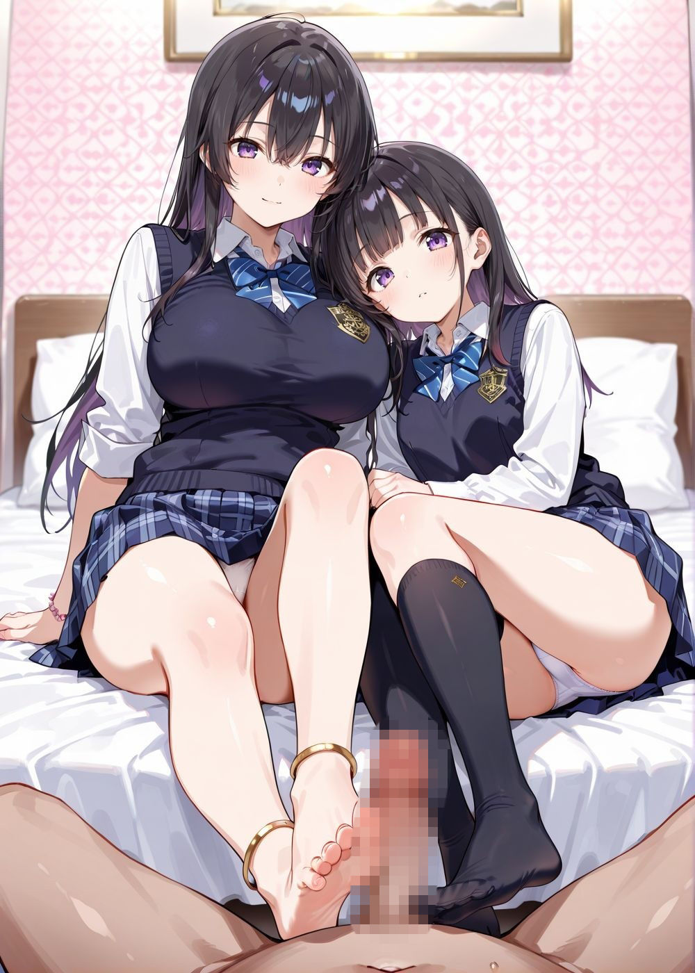 ピンクの甘い部屋で制服をはだけたJK姉妹がおじさんに犯●れ開発調教…大量白濁が乳房を伝い落ちる恍惚の表情のサンプル画像 2