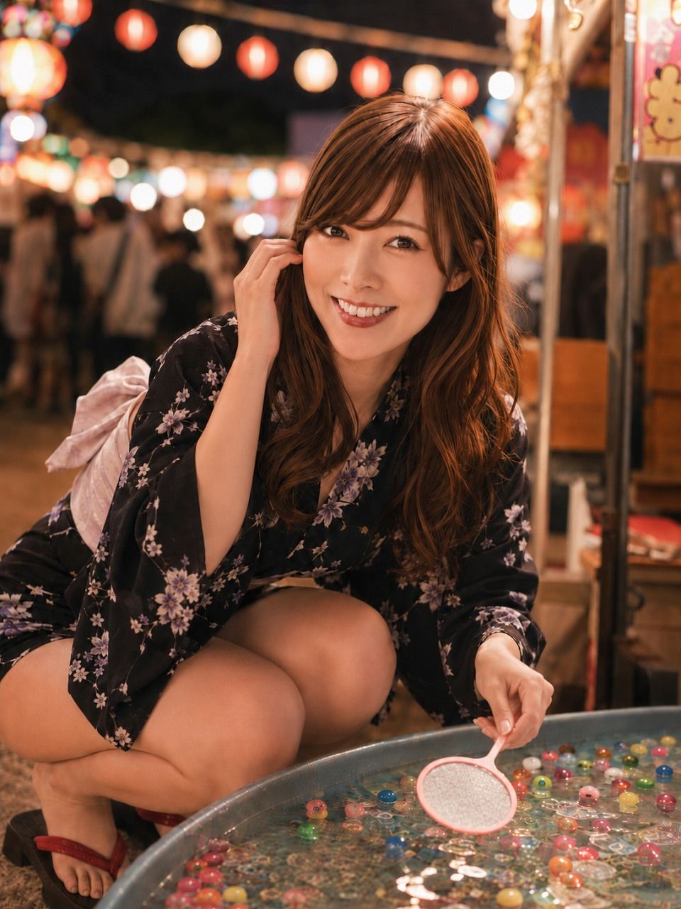【実写系AI写真集】黒髪美女達といくそれぞれの温泉夏祭り浴衣デートの画像9