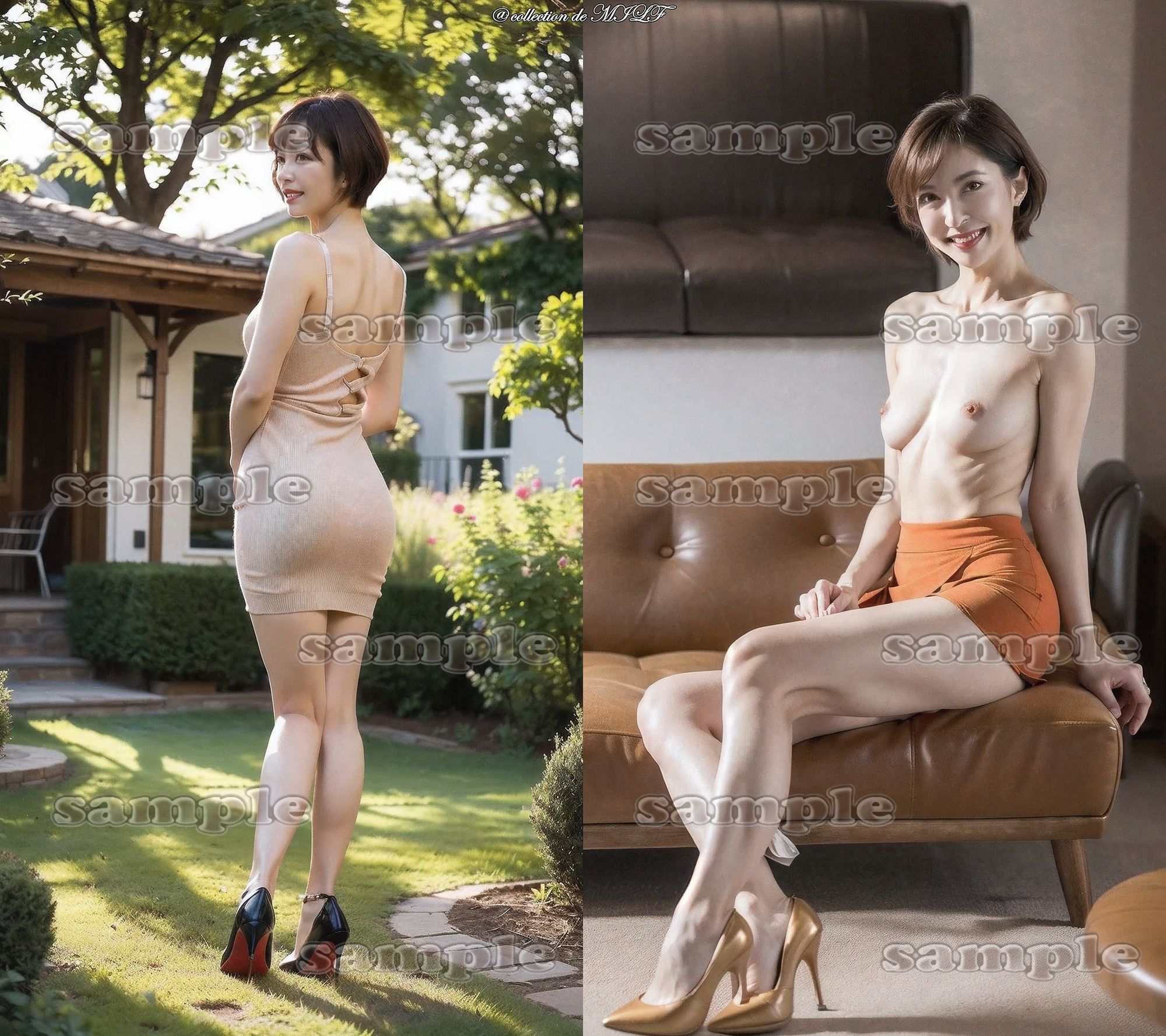 【AIグラビア】熟女のヒップとトップレス姿のサンプル画像 1