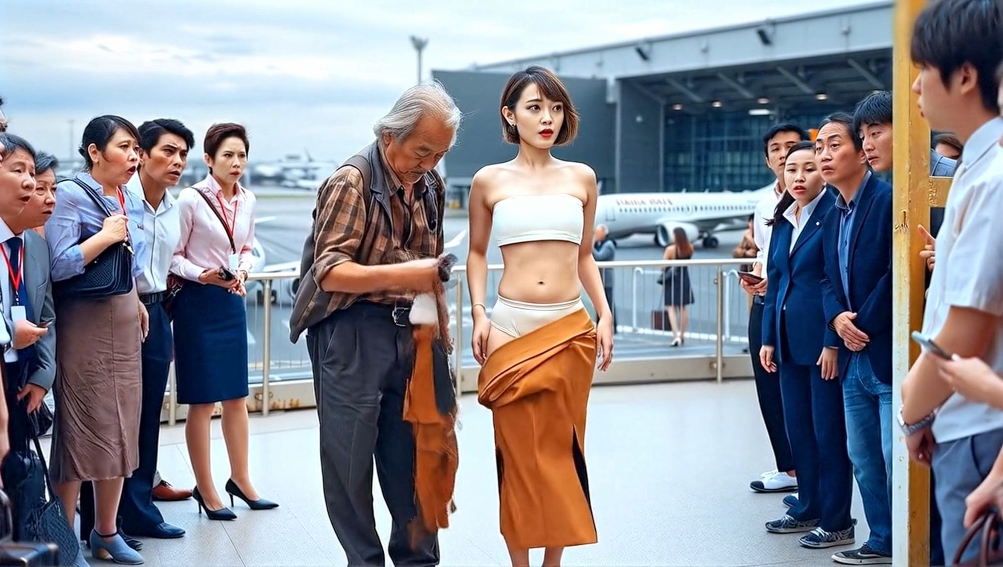 妄想27 CAが展望デッキで足上げ、脱がされ露出 AI生成動画のサンプル画像 3