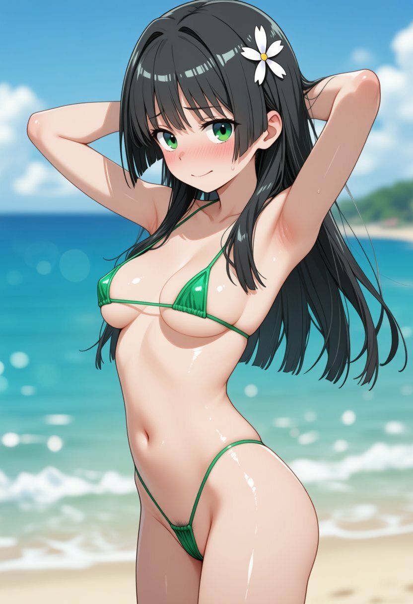 佐◯涙子、食◯操祈が際どい水着でビーチでセックスする【CG206枚】のサンプル画像 1