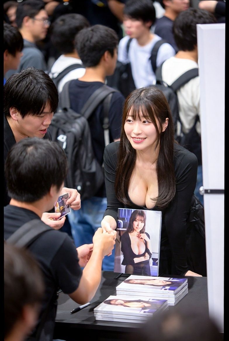 握手会巨乳覗き 〜カメラとオタクに囲まれたAI美女のポロリと無防備〜のサンプル画像 1