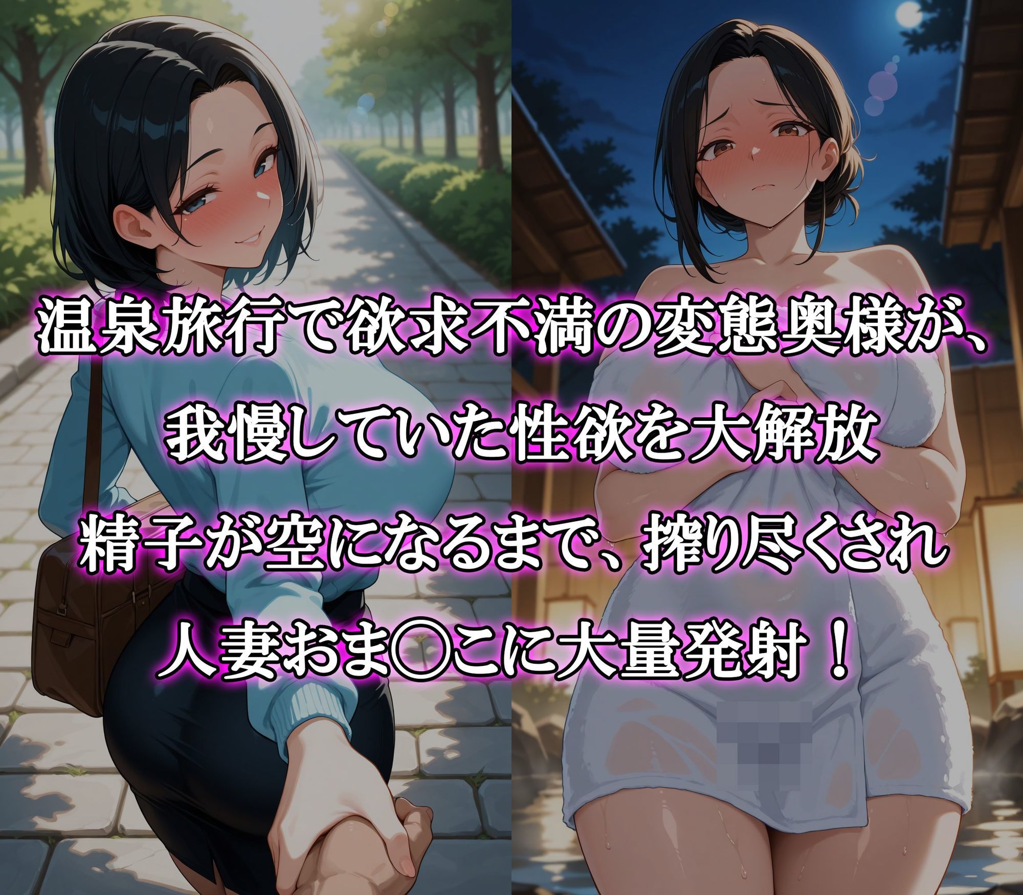 不倫温泉旅行で絶倫爆乳人妻とぶっかけ大量中出しセックスのサンプル画像 1