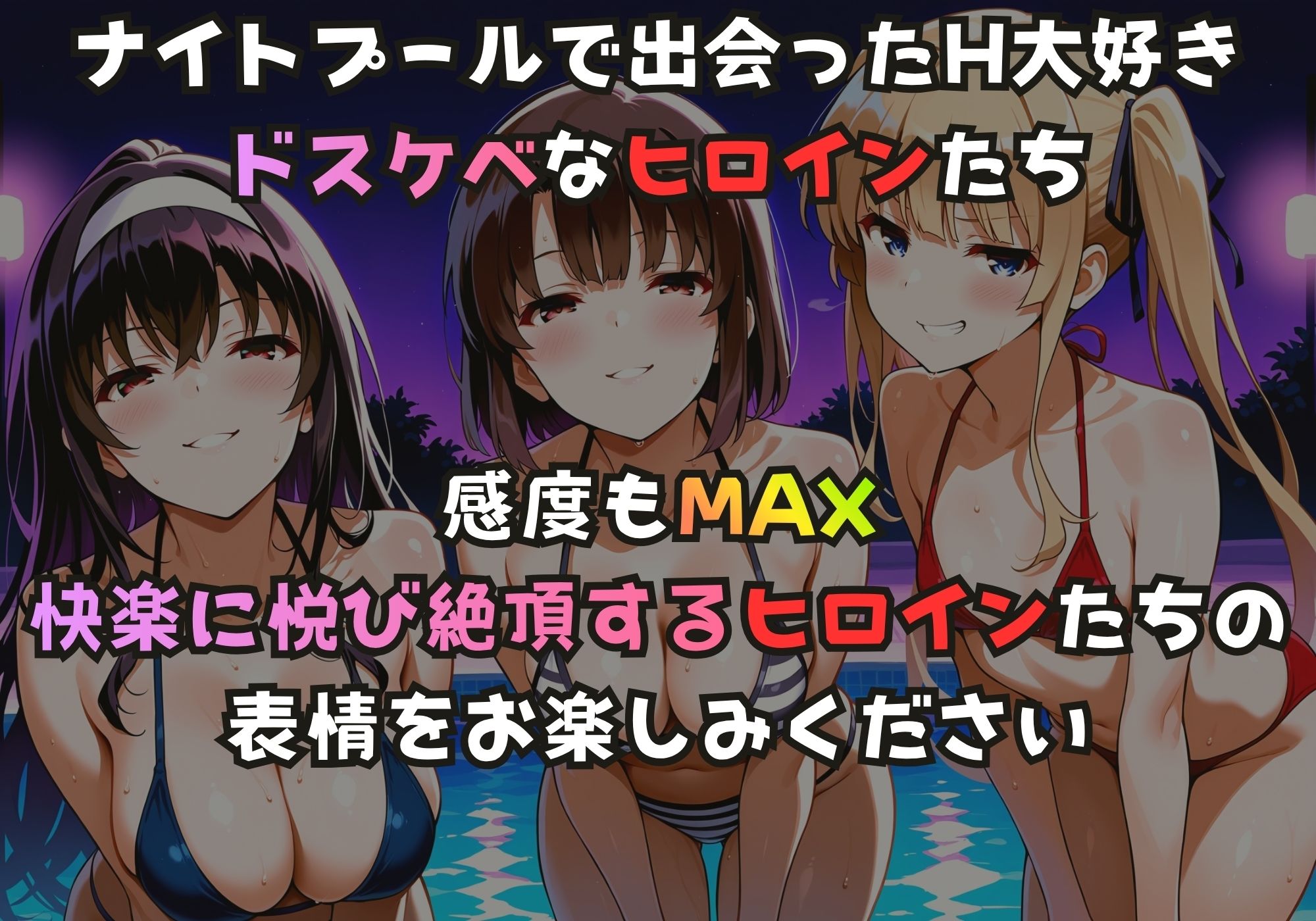ナイトプールでガンギマるドスケベヒロイン 霞ヶ丘〇羽＆加藤〇＆澤村・スペンサー・英〇々 画像1