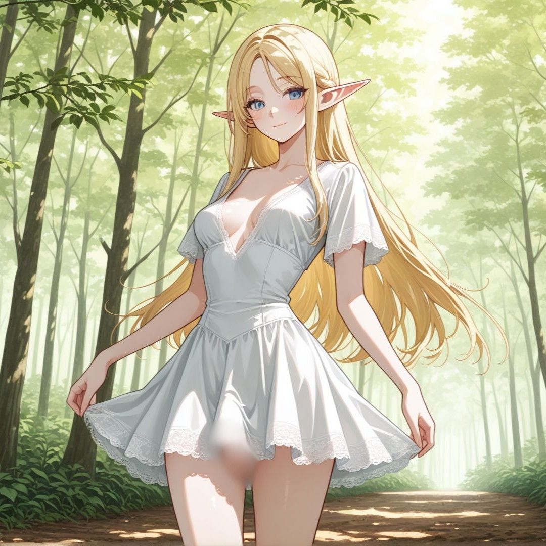 ふたなりエルフの野外オナニーのサンプル画像 1