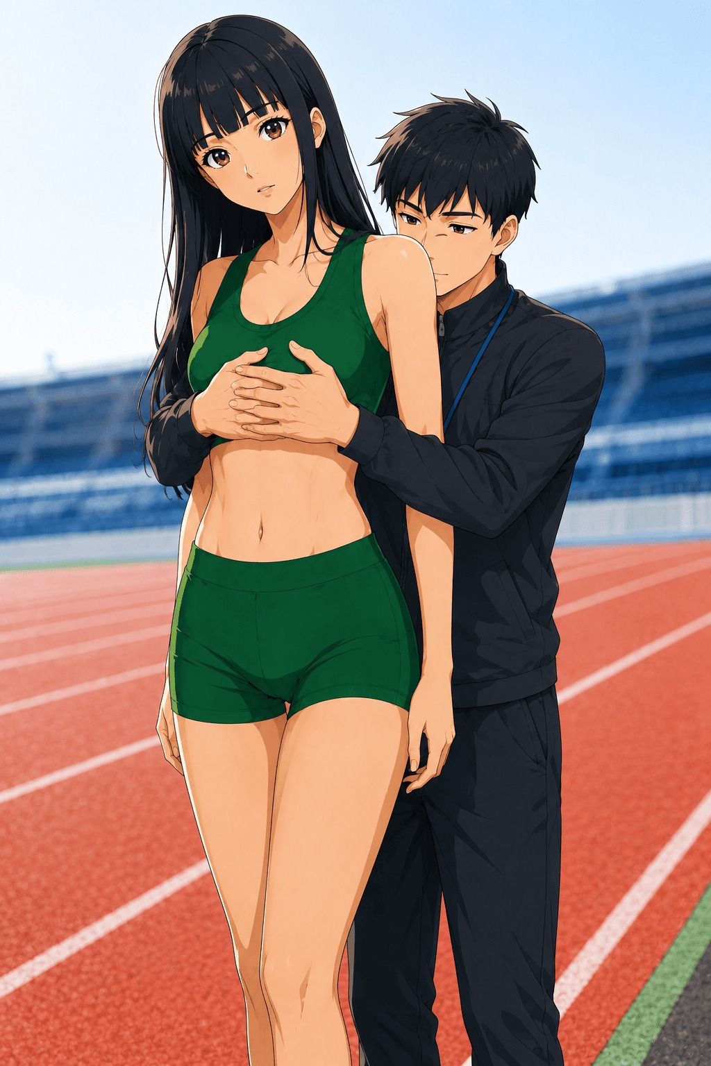 【CG】高身長女子陸上部員のおっぱいを支える低身長男子たち!の画像6