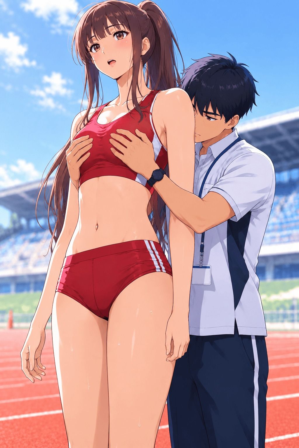 【CG】高身長女子陸上部員のおっぱいを支える低身長男子たち!の画像7