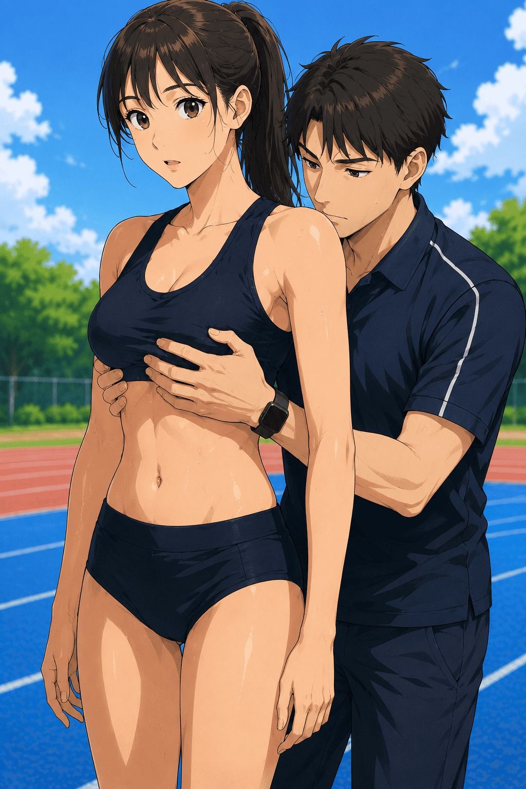 【CG】高身長女子陸上部員のおっぱいを支える低身長男子たち!の画像8