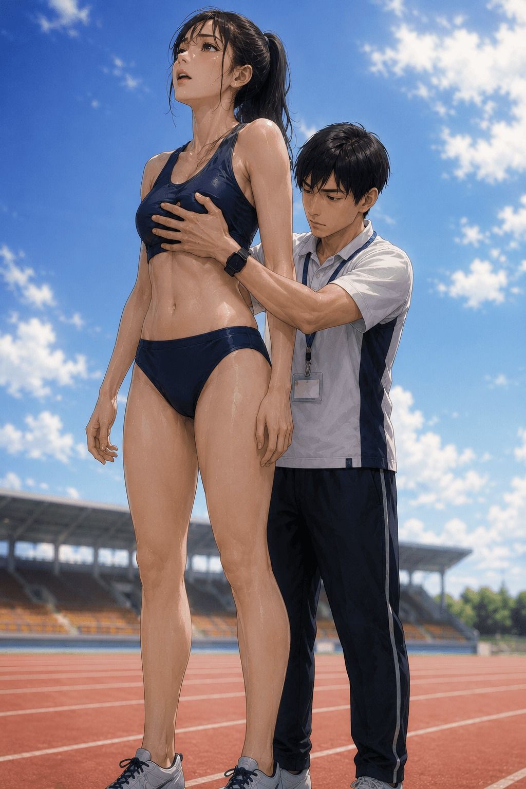【CG】高身長女子陸上部員のおっぱいを支える低身長男子たち!の画像9