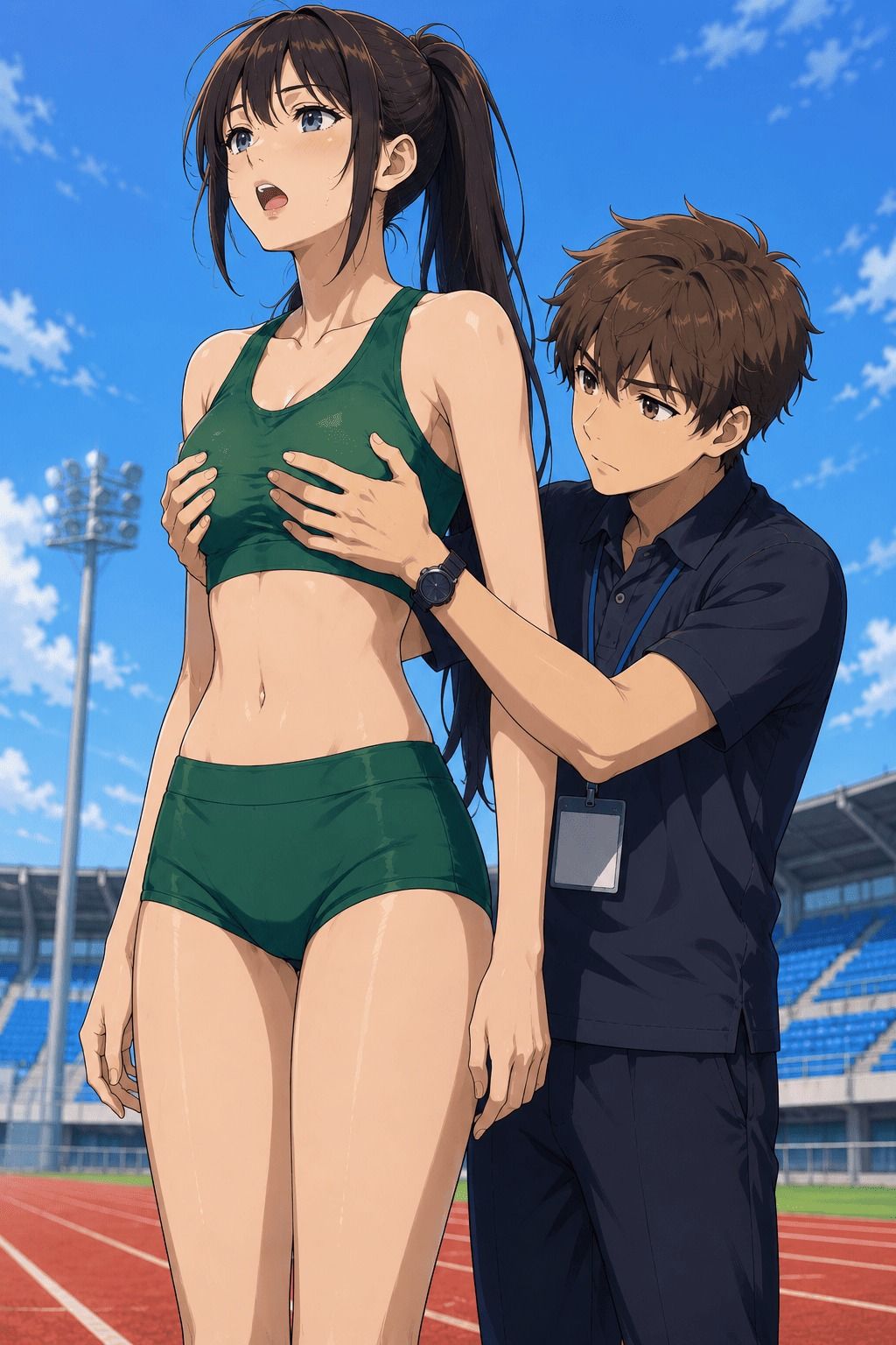 【CG】高身長女子陸上部員のおっぱいを支える低身長男子たち!の画像10