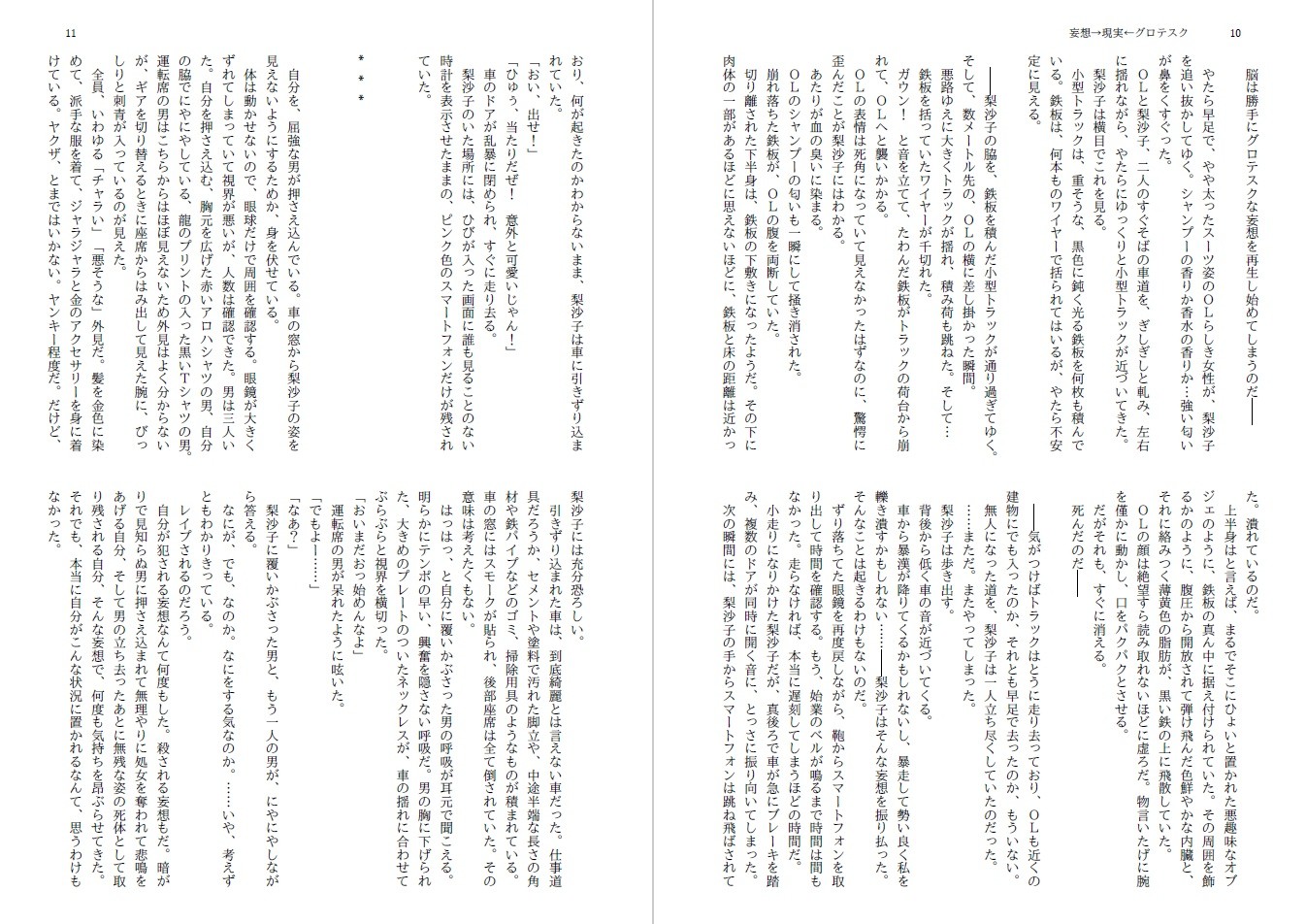 妄想→現実←グロテスク