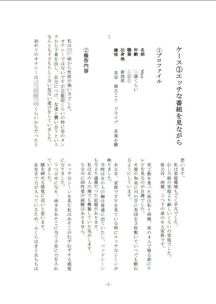 サンプル画像1:5人の女性から聞いた初めてのオナニー体験談vol.2(スタジオTOM) [d_228539]