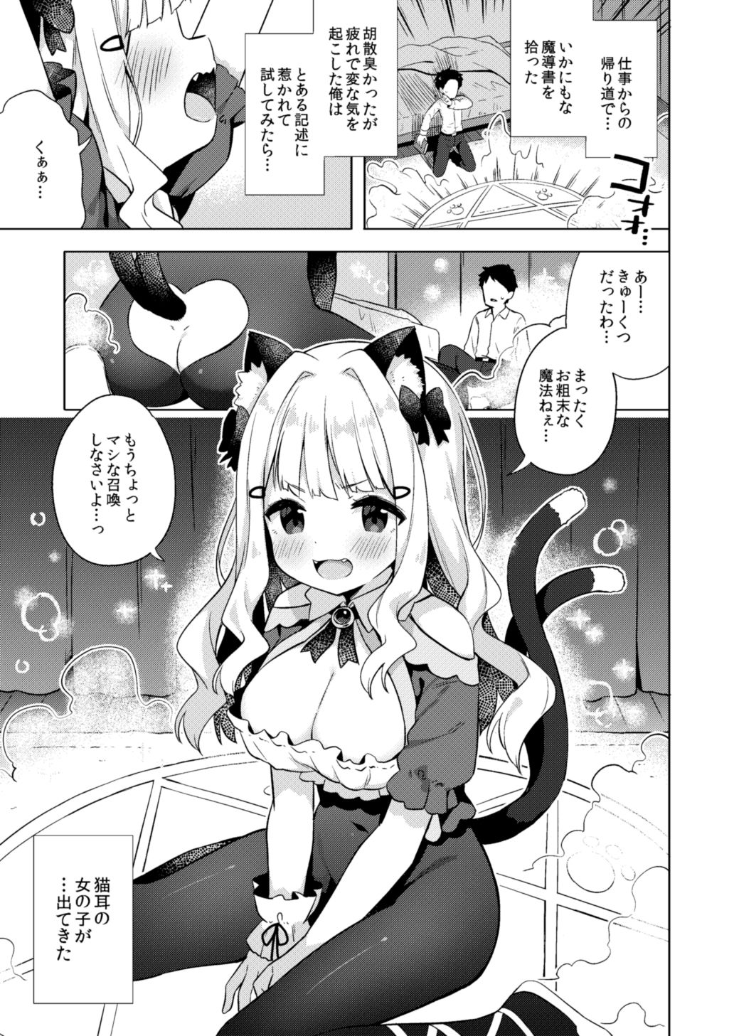 サンプル画像1:拾った魔導書でちんまい猫耳ちゃんとえっち出来る本(むくトン教授と空飛ぶポテト。) [d_237328]