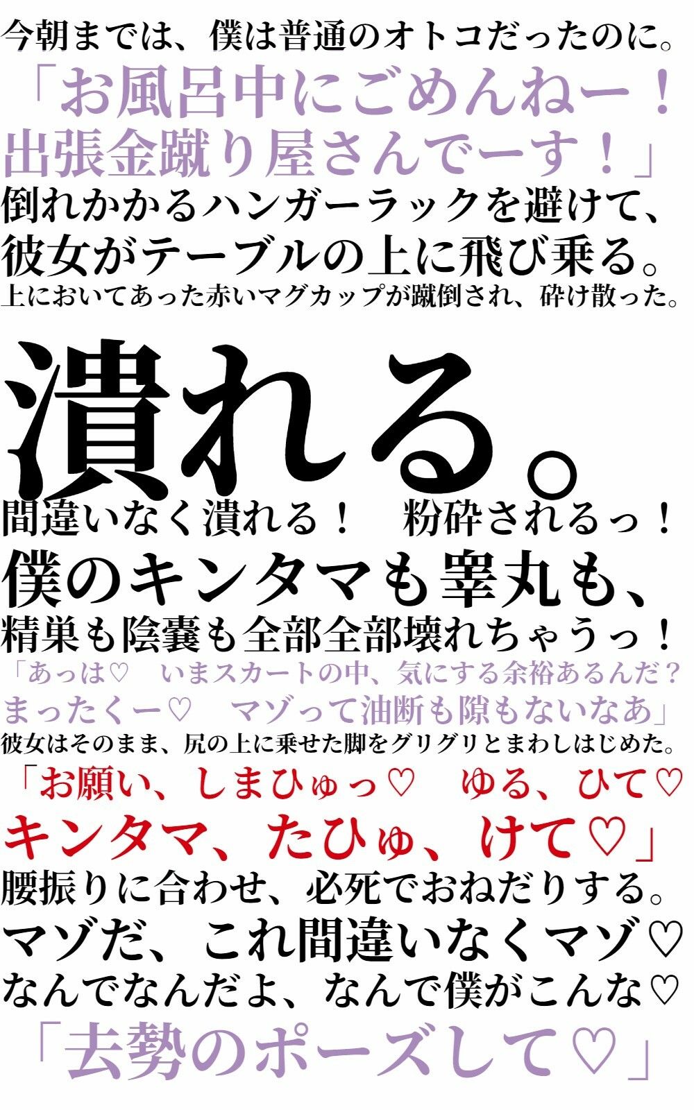 サンプル画像2:金蹴り去勢屋さんが征くっ！ 《実験編・自宅強襲編》(紅白屋) [d_256179]