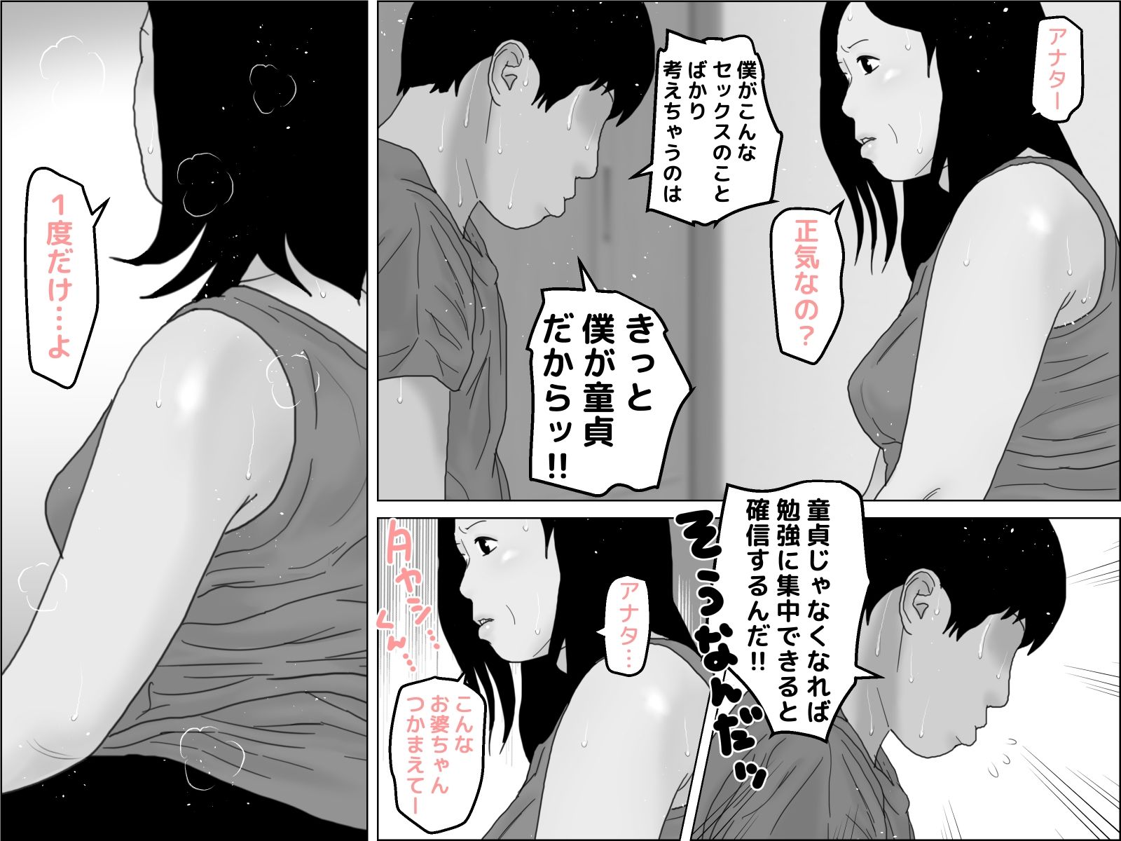 サンプル画像1:還暦のお婆さんと孫の浪人生は下半身で繋がっている モノクロ版(干し椎茸) [d_267501]