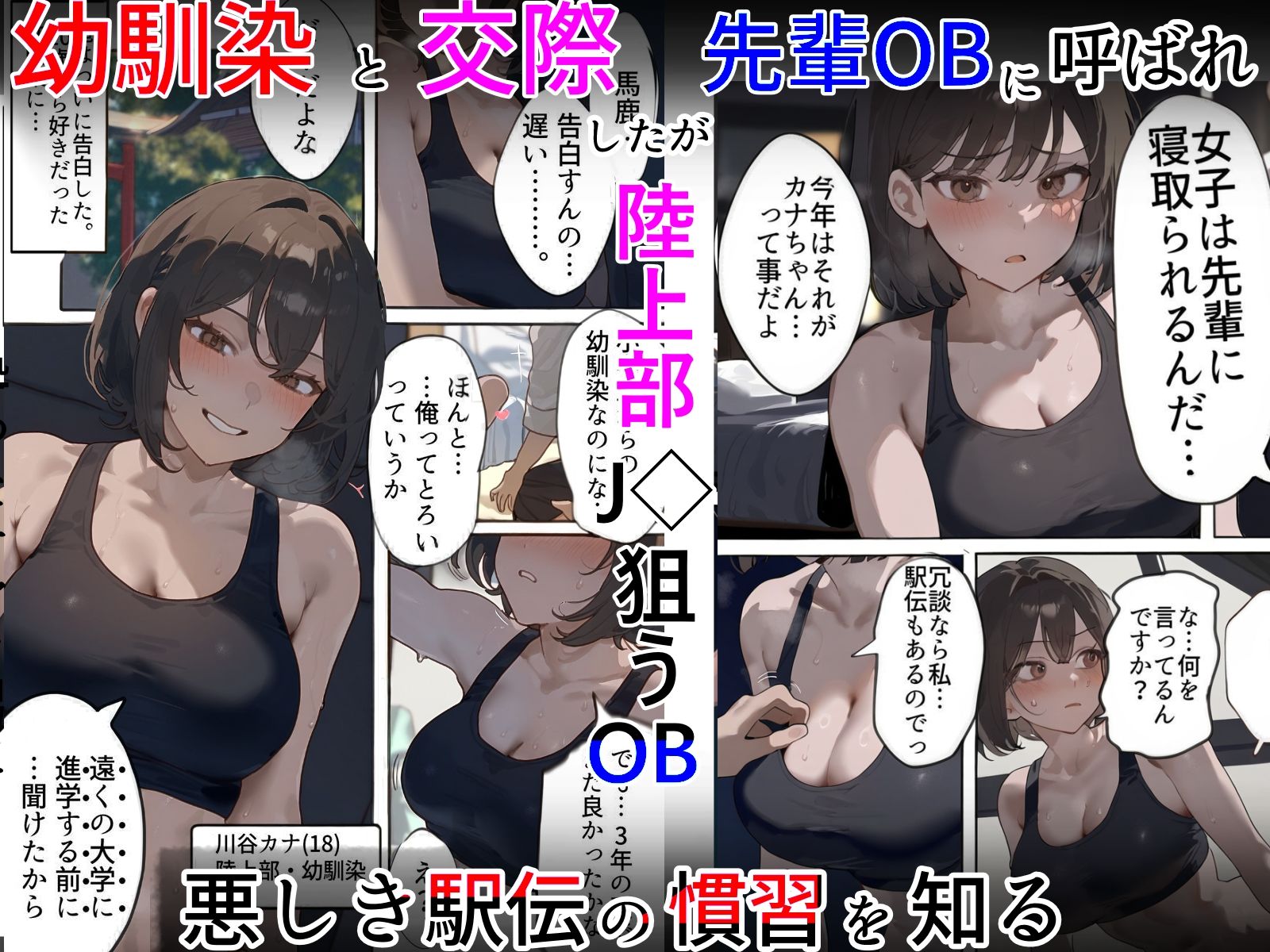 サンプル画像1:開催！寝取られ駅伝〜陸上女子は大会中に先輩OB達に中出し孕ませられても繋げ！精子塗れのバトンで優勝狙う！大学で遠距離になる前最後の幼馴染彼氏との初セックスは延期で色黒チャラ男OBに寝取られる話(寝取られるタマシギの一滴) [d_270100]