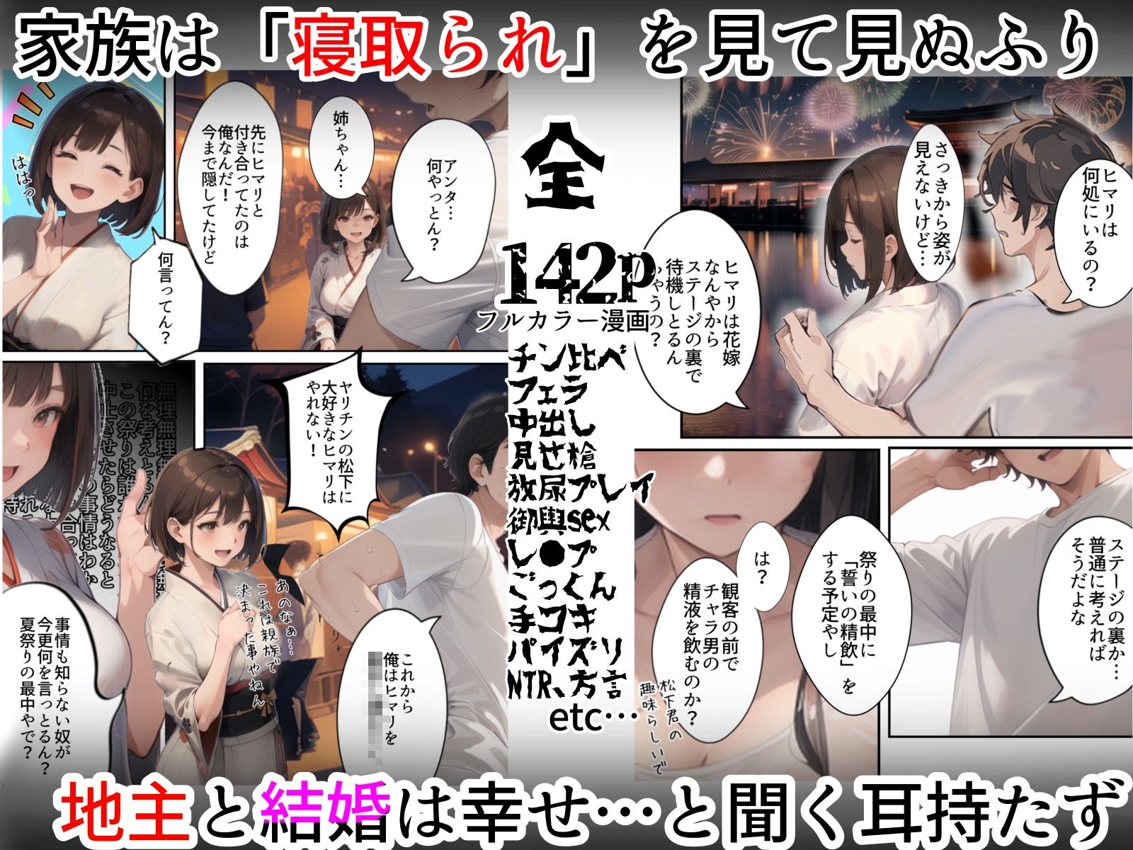 サンプル画像5:祝え！寝取られ婚姻夏祭り〜転勤の隙に彼女がDQNヤリチンチャラ男に寝取られ妊娠人妻に。俺はプロポーズしに地元へ帰省するもチャラ男と彼女（姉友）の結婚式を兼ねた夏祭りで俺が逆に屈辱の祝福を！夏祭り帰省したら彼女が寝取られてた話(寝取られるタマシギの一滴) [d_274274]