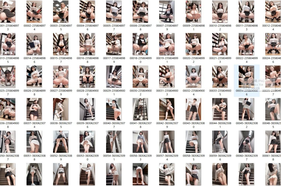 サンプル画像3:図書館にいる若い女性 AI生成(宿題見せて) [d_285239]