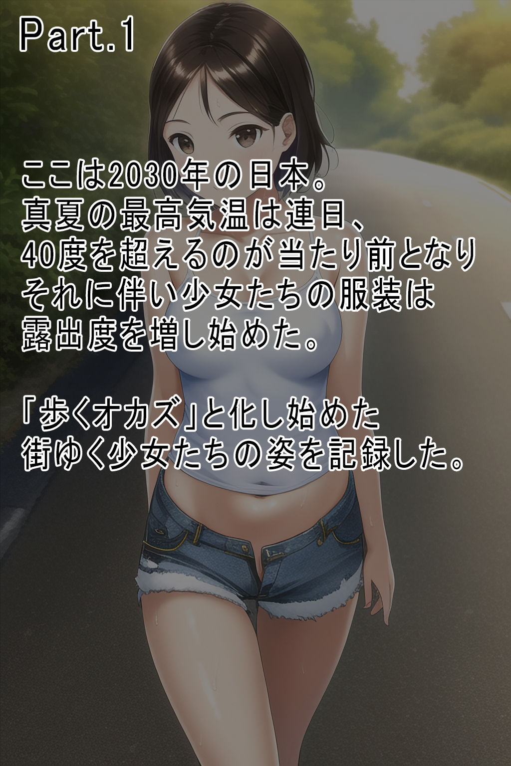 サンプル画像1:203X年 猛暑で露出が増えた少女たち〜ハダカ同然で歩く若メス天国(ジュニアブラが好き。) [d_285671]