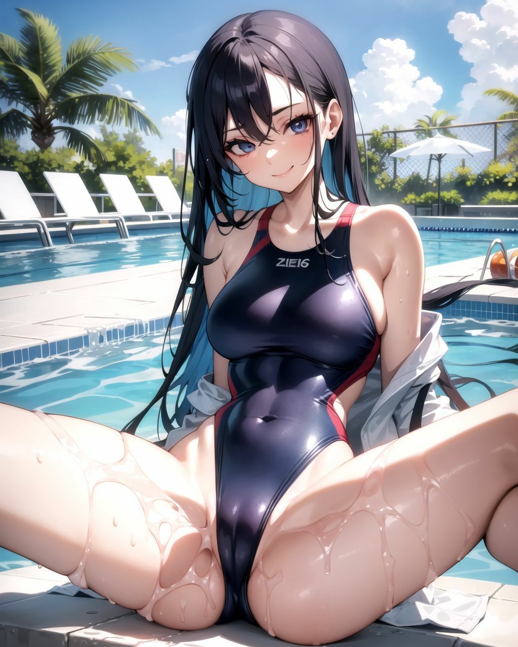 サンプル画像2:ハイレグ競泳水着の同級生が股をひろげて誘惑してくるイラスト集(秋野美女研究所) [d_286298]