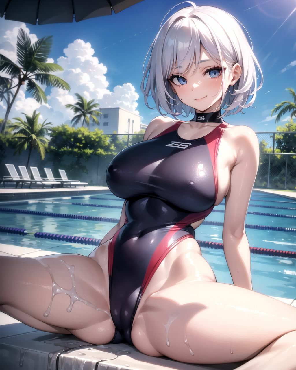 サンプル画像4:ハイレグ競泳水着の同級生が股をひろげて誘惑してくるイラスト集(秋野美女研究所) [d_286298]