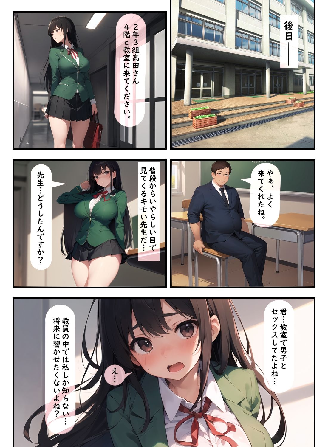 サンプル画像3:清楚な超巨乳女子校生、デブ教師の巨根に寝取られる(AI漫画創作倶楽部) [d_308796]