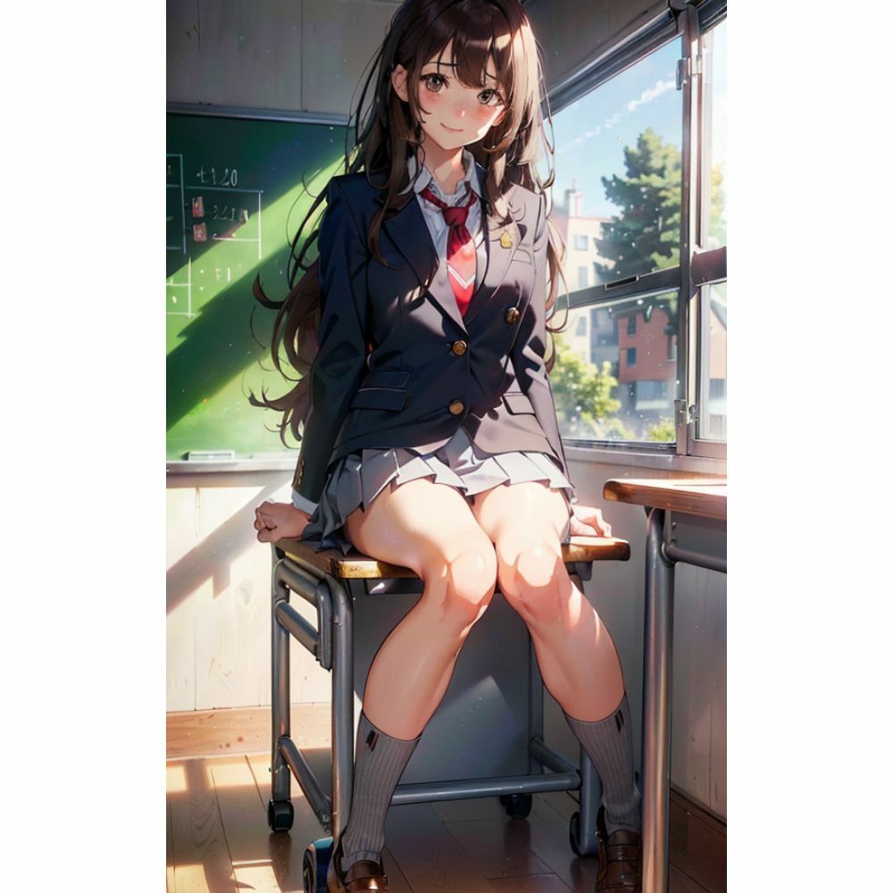 サンプル画像2:放課後の教室で美女と二人きり(AI美女) [d_309818]