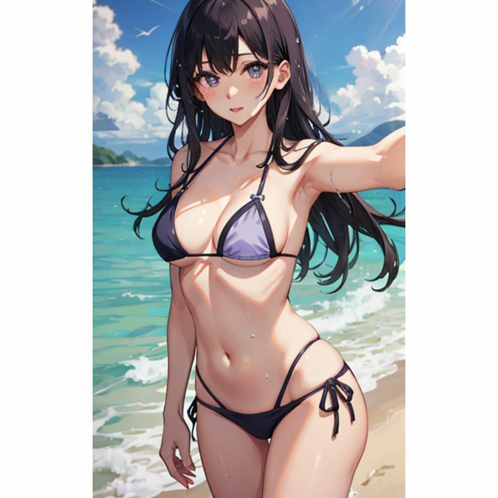 サンプル画像4:海でセクシービキニを着ているかわいい女の子(美少女) [d_311312]