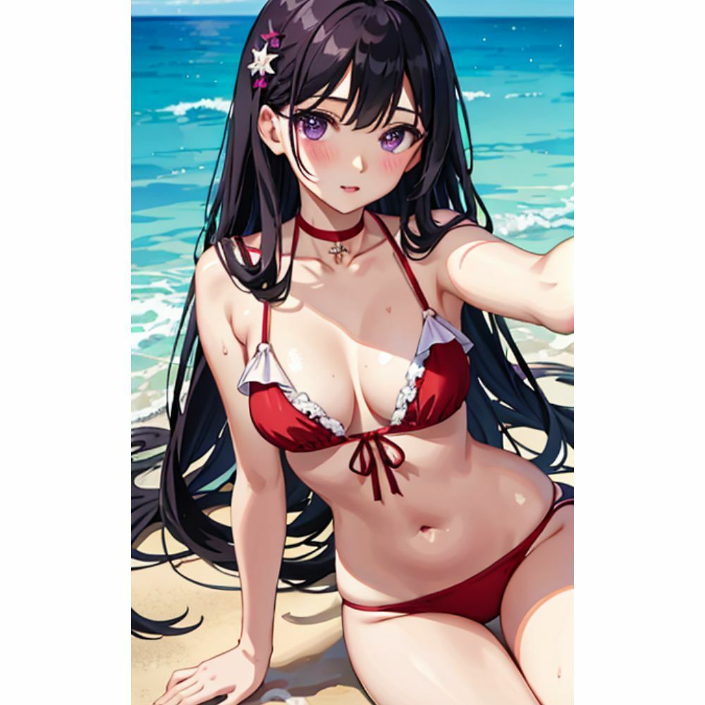 サンプル画像6:海でセクシービキニを着ているかわいい女の子(美少女) [d_311312]