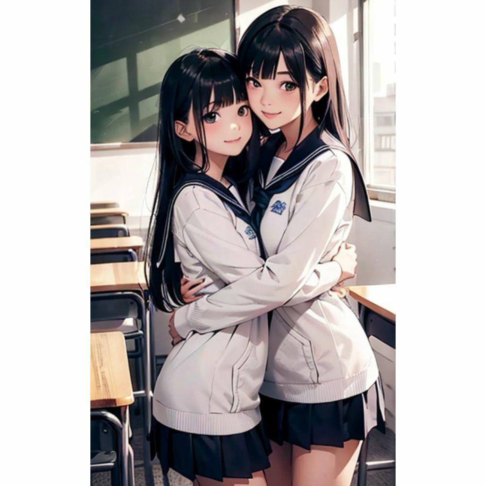 サンプル画像2:かわいい女の子が教室で抱き合っている(美少女) [d_312619]