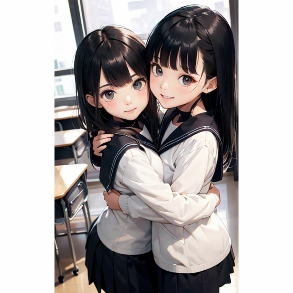 サンプル画像3:かわいい女の子が教室で抱き合っている(美少女) [d_312619]