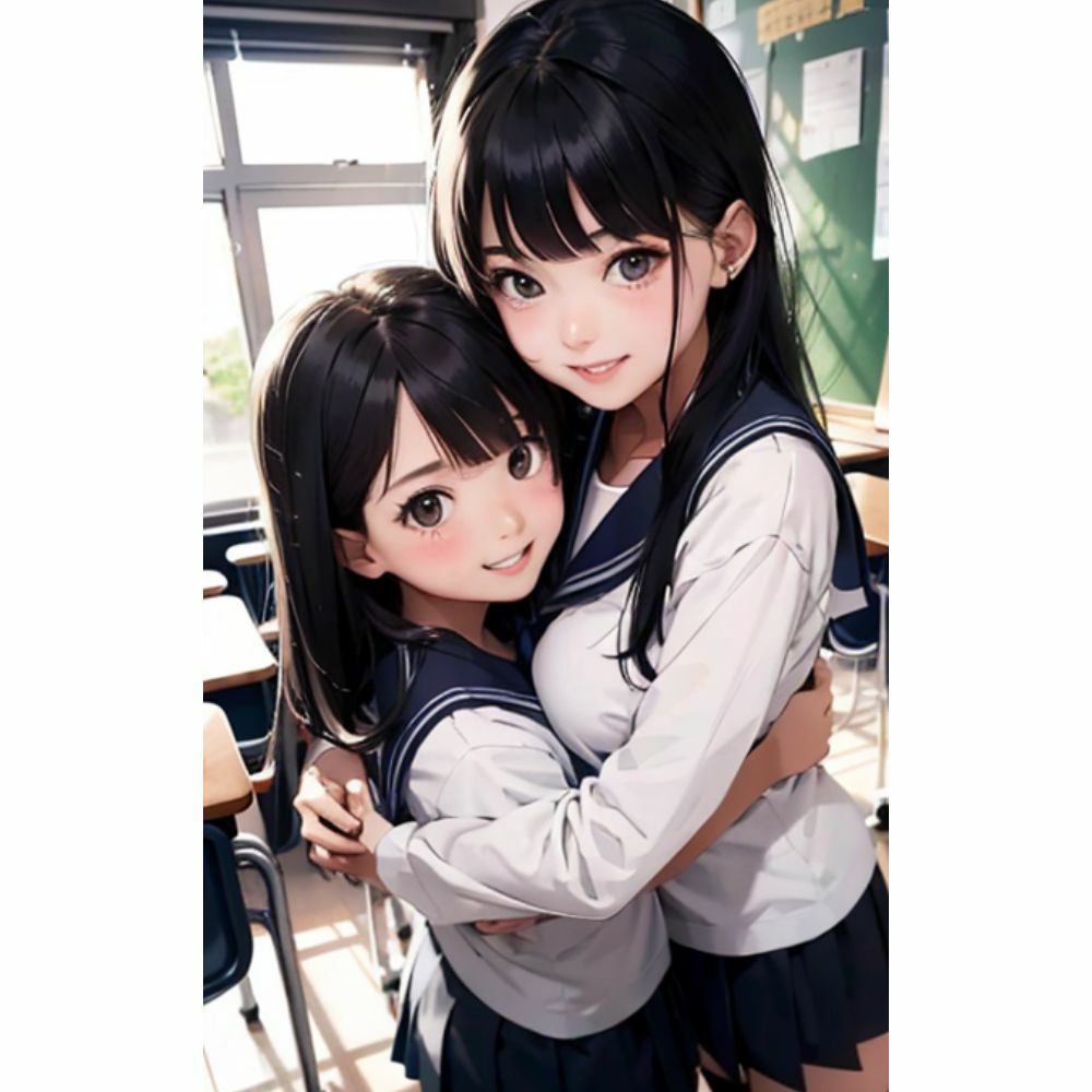 サンプル画像4:かわいい女の子が教室で抱き合っている(美少女) [d_312619]