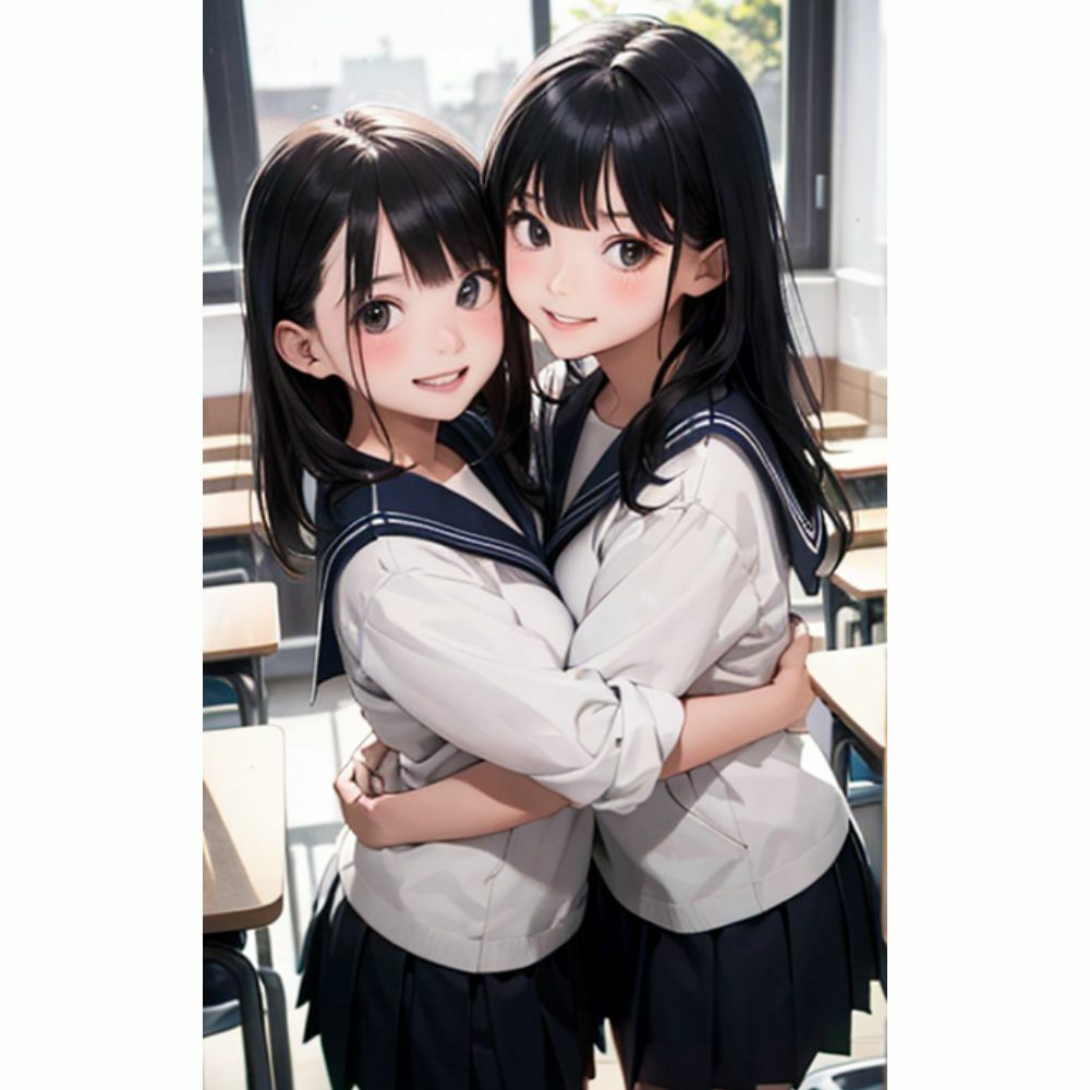 サンプル画像5:かわいい女の子が教室で抱き合っている(美少女) [d_312619]