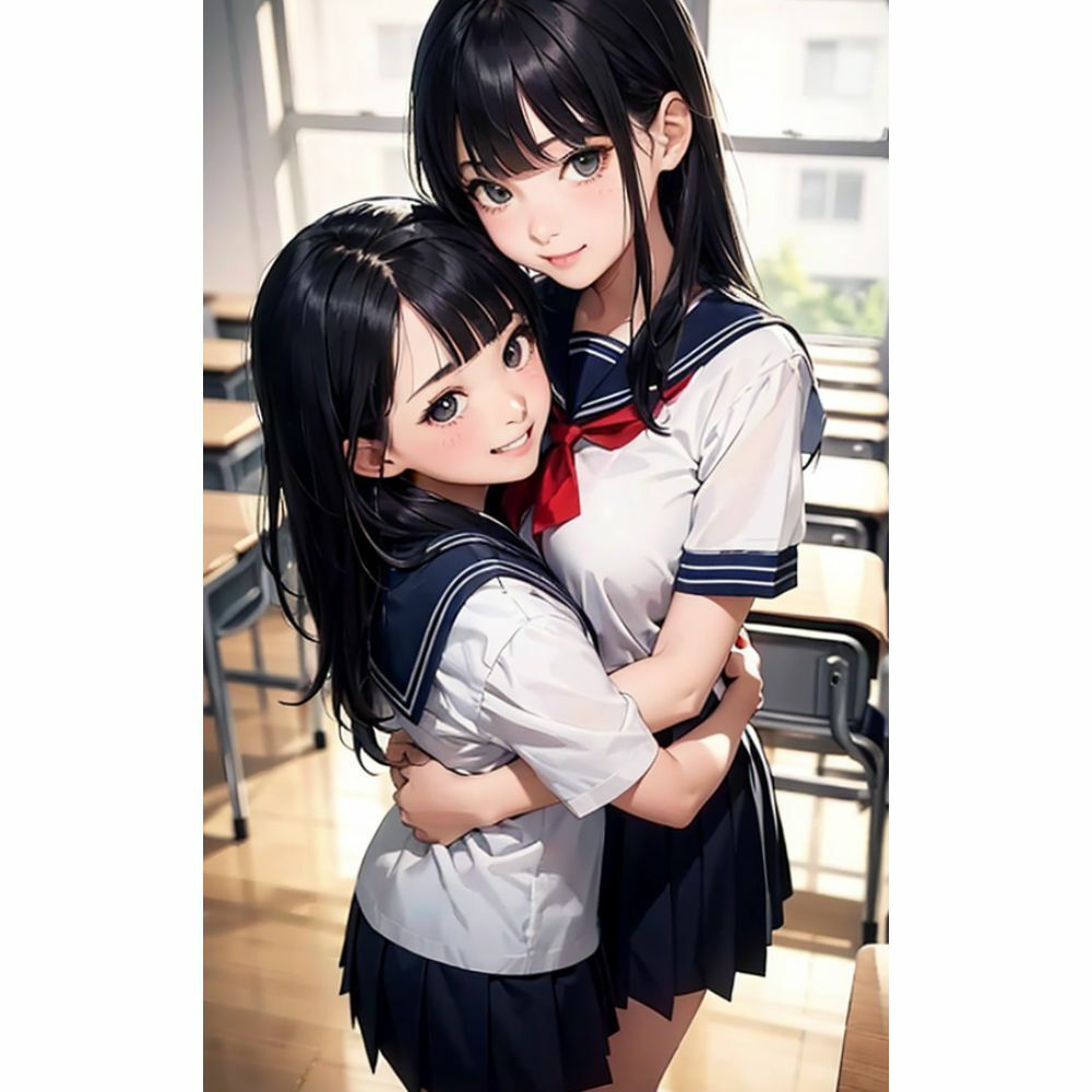 サンプル画像6:かわいい女の子が教室で抱き合っている(美少女) [d_312619]