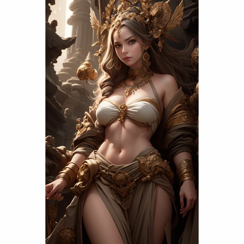 サンプル画像1:煌めく獅子と美の女神:神秘の邂逅(AI美女) [d_329598]