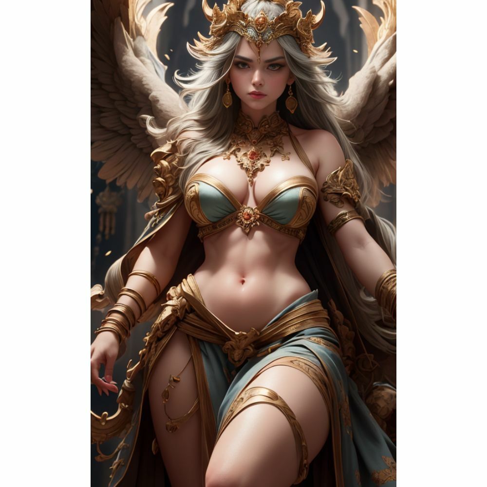 サンプル画像2:煌めく獅子と美の女神:神秘の邂逅(AI美女) [d_329598]