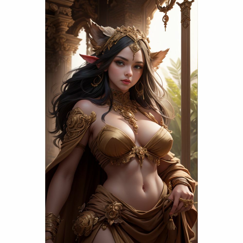 サンプル画像4:煌めく獅子と美の女神:神秘の邂逅(AI美女) [d_329598]