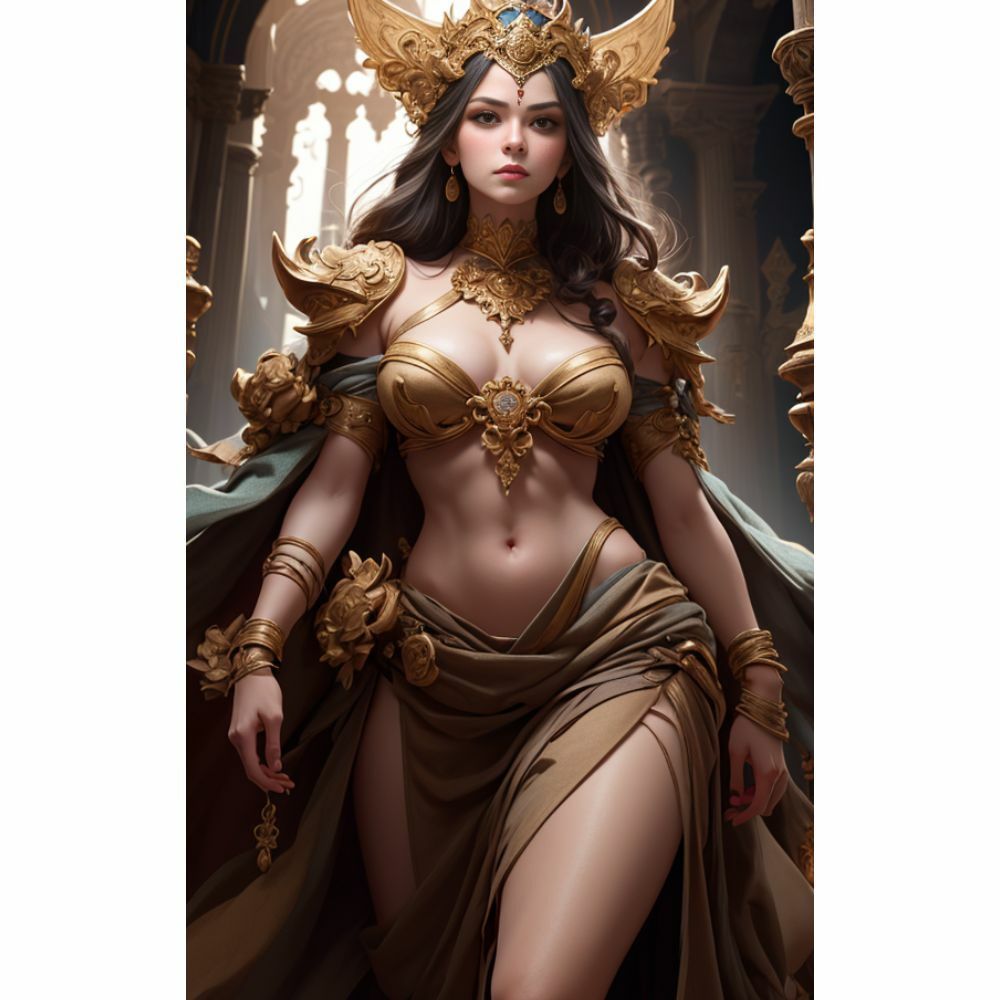 サンプル画像5:煌めく獅子と美の女神:神秘の邂逅(AI美女) [d_329598]