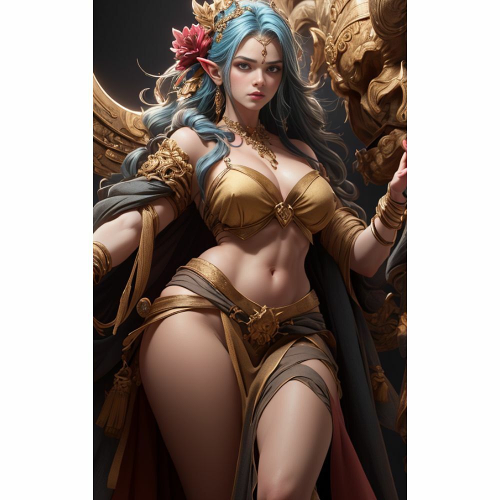 サンプル画像6:煌めく獅子と美の女神:神秘の邂逅(AI美女) [d_329598]