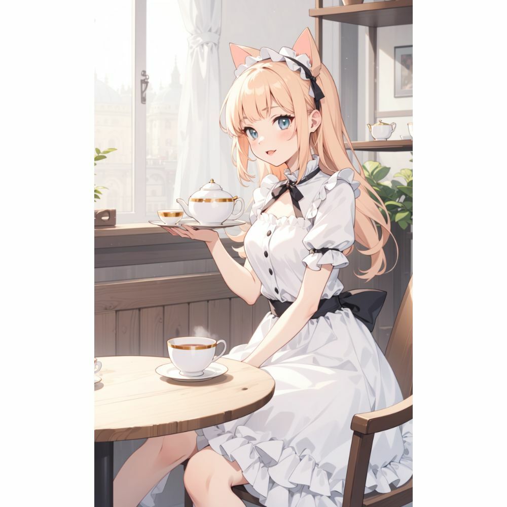 サンプル画像4:猫耳メイドのティータイム(美少女) [d_331099]