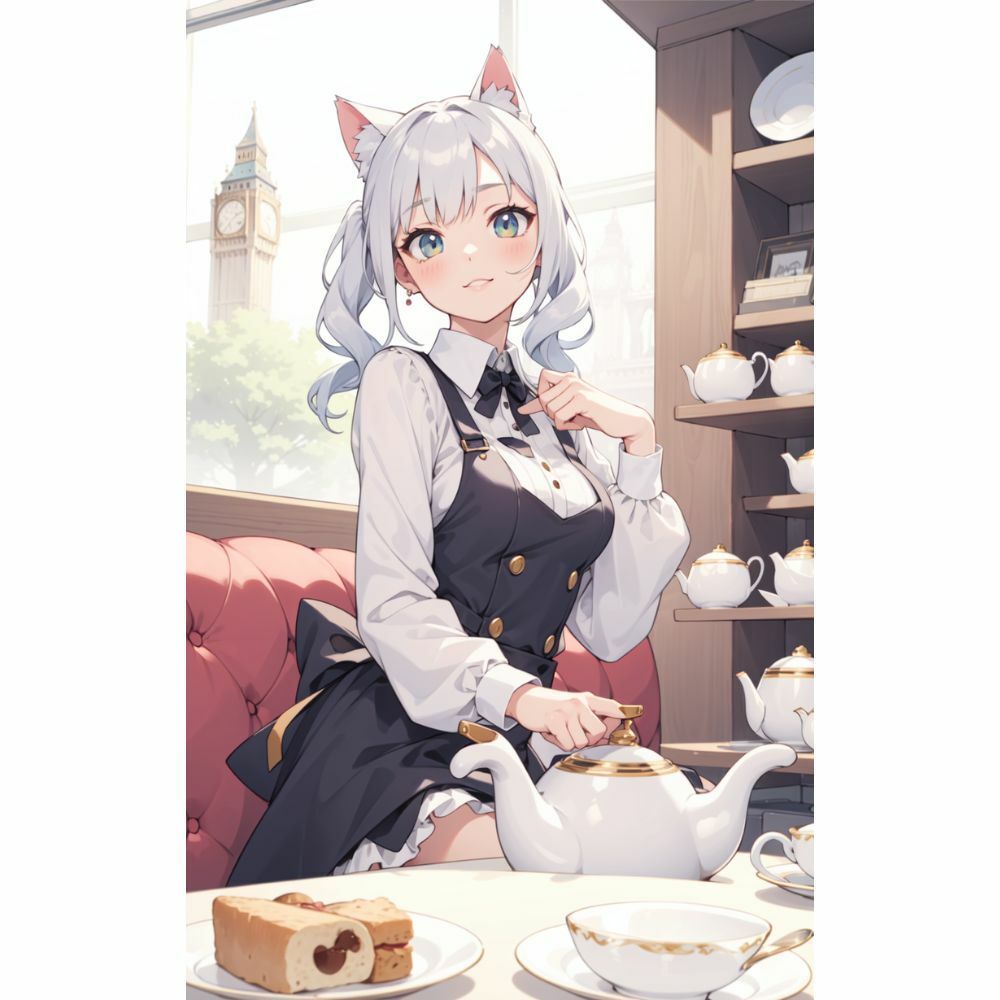 サンプル画像5:猫耳メイドのティータイム(美少女) [d_331099]