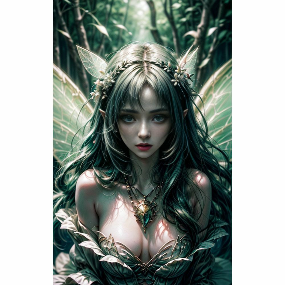 サンプル画像2:自然の輝きと共に舞い踊る、エルフの微笑(AI美女) [d_332248]