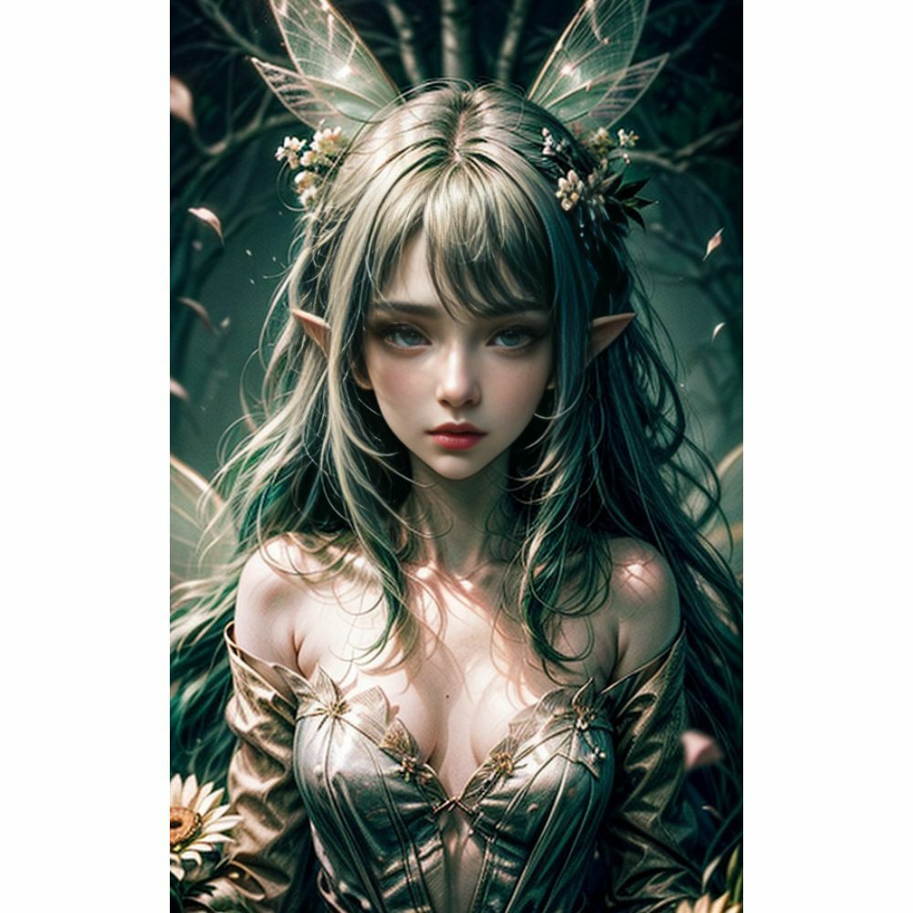 サンプル画像5:自然の輝きと共に舞い踊る、エルフの微笑(AI美女) [d_332248]