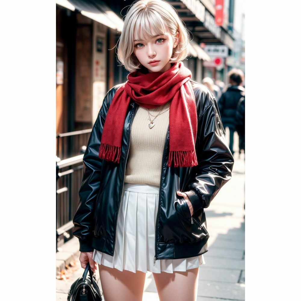 サンプル画像1:美女と赤いマフラー(AI美女) [d_333507]