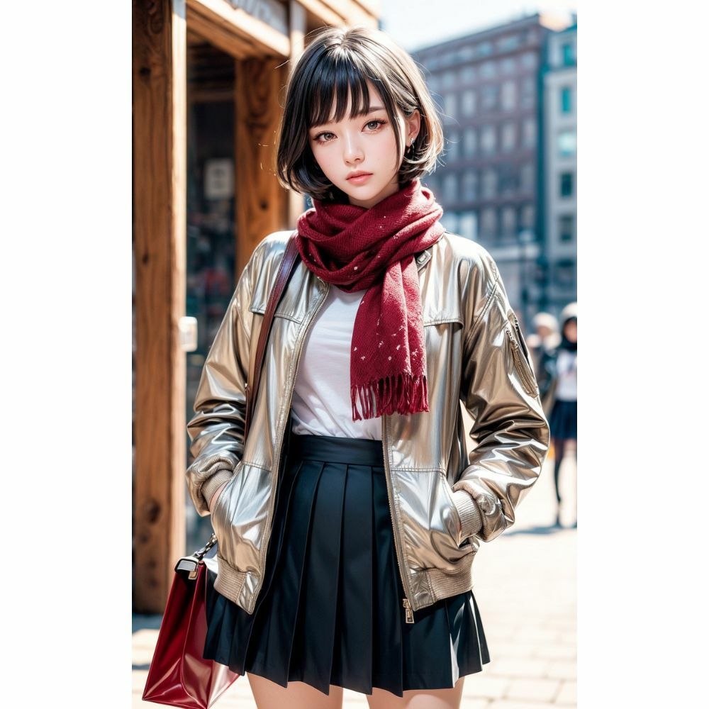 サンプル画像2:美女と赤いマフラー(AI美女) [d_333507]
