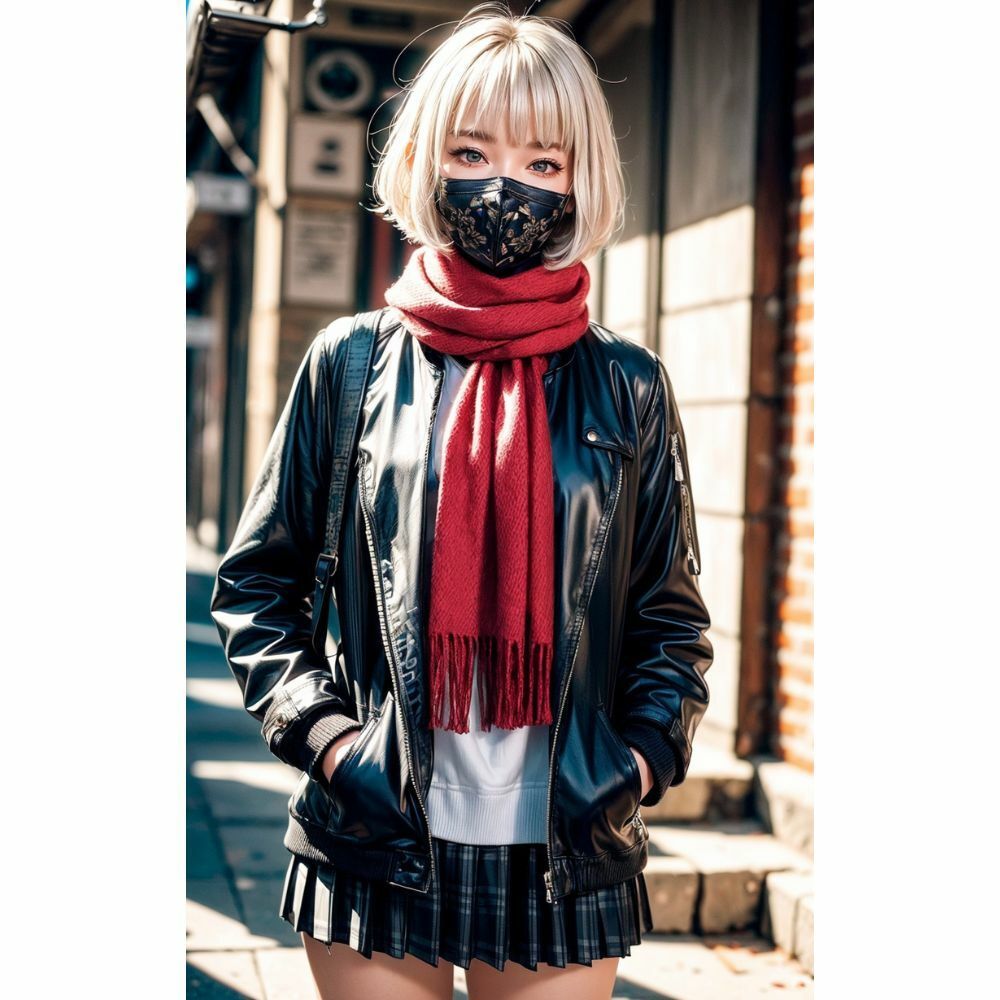 サンプル画像3:美女と赤いマフラー(AI美女) [d_333507]