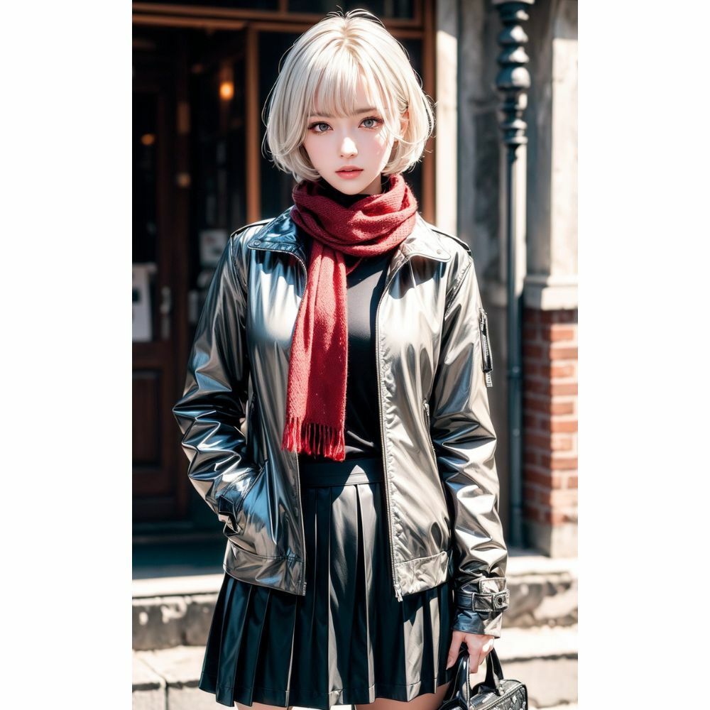 サンプル画像4:美女と赤いマフラー(AI美女) [d_333507]